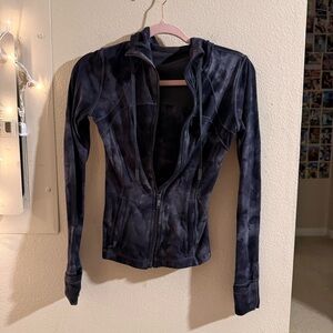 Lululemon Zip Up Jacket Size 2 Black Gray Tie Dye Hooded Athletic Jacket